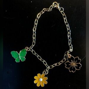 Gold Charm Bracelet with Butterfly & Flower